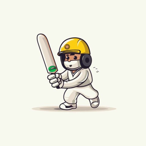 Cricket player with bat and helmet. vector cartoon illustration.