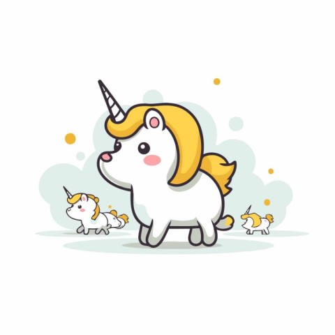 Cute cartoon unicorn with cute little animals. Vector Illustrati