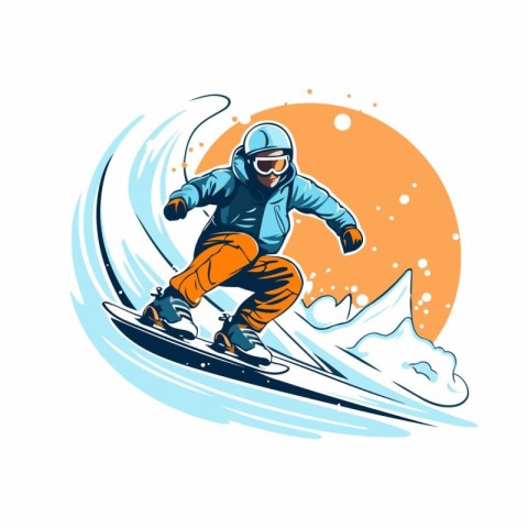 Snowboarder jumping on snowboard. winter sport vector illustrati