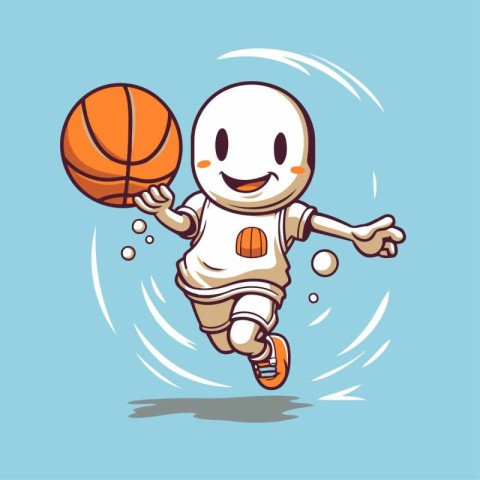 Illustration of a cartoon character playing basketball on a blue