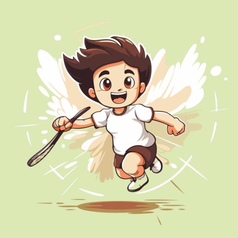 boy playing badminton. Vector illustration of a boy playing badm