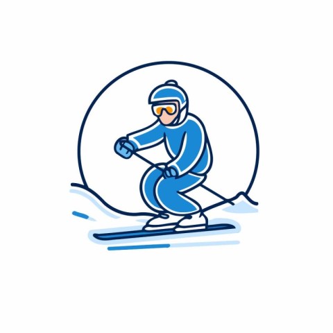 Skiing line icon. Winter sport sign. Vector illustration.