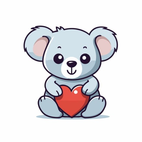 Cute koala holding a red heart. Vector illustration in cartoon s