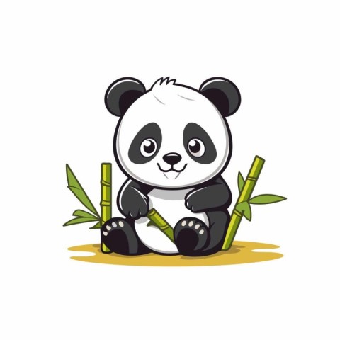 Cute panda sitting on bamboo. Vector illustration in cartoon sty