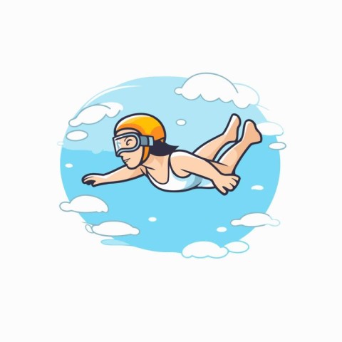 Man swimming in the pool with helmet and goggles. Vector illustr