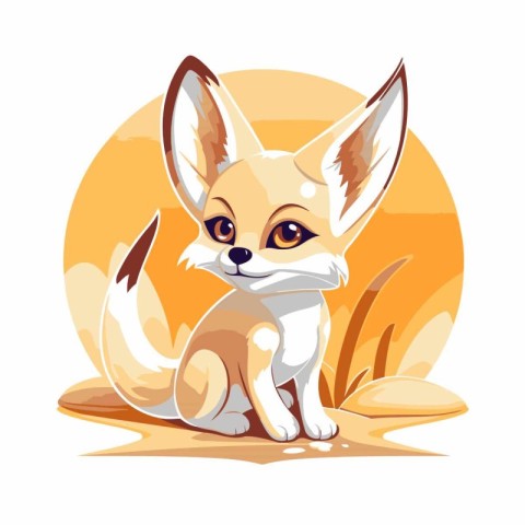 Cute cartoon fox sitting on the ground. Vector illustration on w