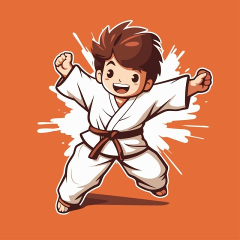 Karate boy cartoon character. Vector illustration of a karate bo