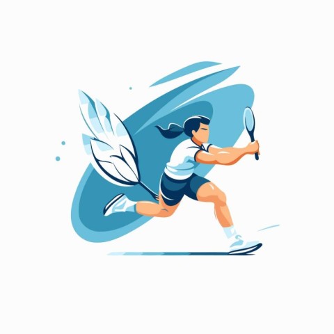 Badminton player with racket and ball vector Illustration on a w