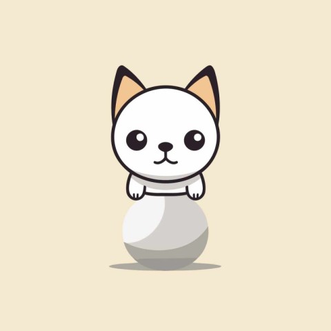 Cute cat sitting on a white ball. Vector cartoon illustration.