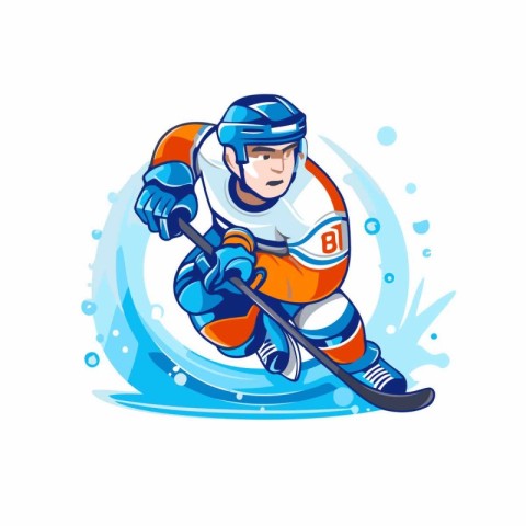 Ice hockey player on the ice. Vector illustration in cartoon sty