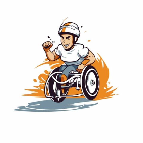 Disabled man in wheelchair vector illustration. Hand drawn disab