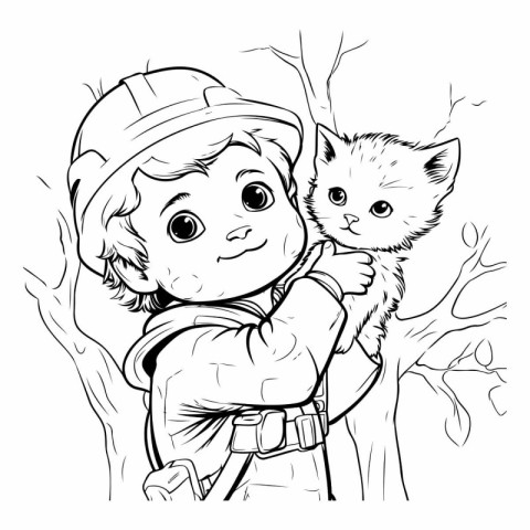 Boy scout with a cat on his shoulder. sketch for your design