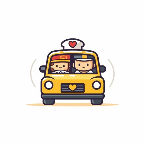 Couple in a taxi. Vector illustration in flat design style.