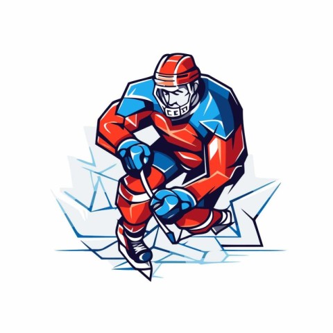 Ice hockey player on ice. Vector illustration of ice hockey play