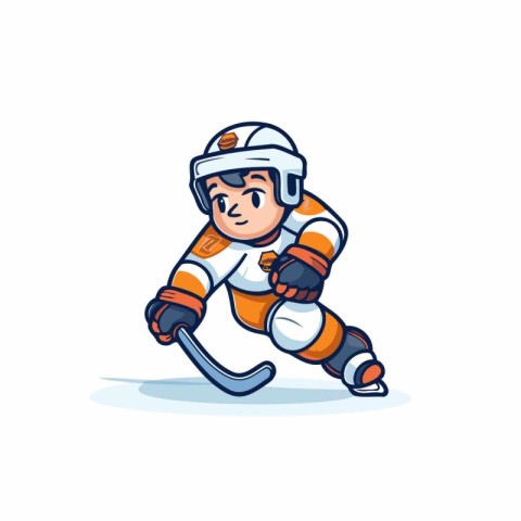 Hockey player in helmet and gloves playing. Cartoon vector illus