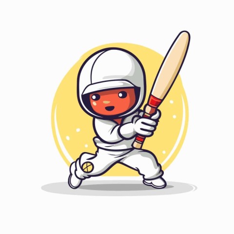 Cricket player vector illustration. Cute cartoon baseball player