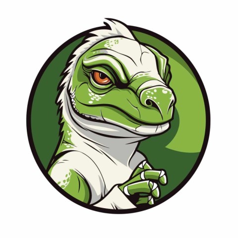 Illustration of a green iguana head viewed from front set inside