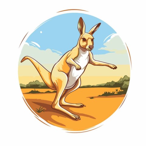 Kangaroo in the desert. Vector illustration. Cartoon style.