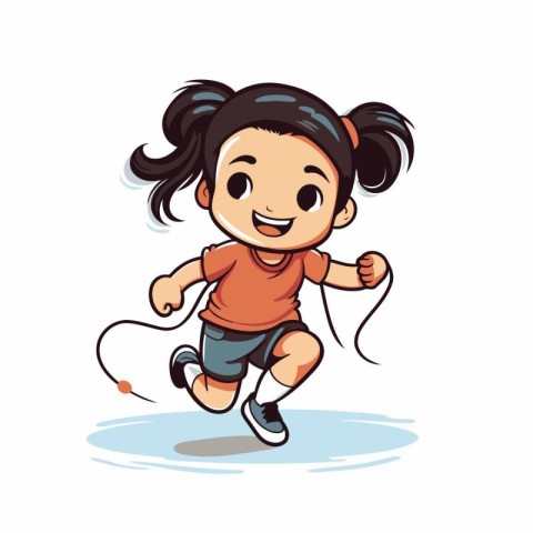 Illustration of a little girl jumping rope isolated on a white b