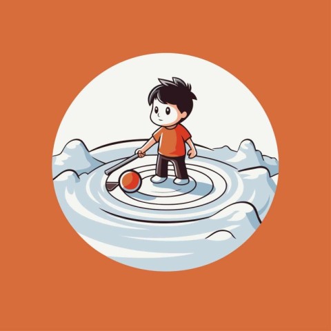 Little boy playing ice hockey. Vector illustration of a boy play