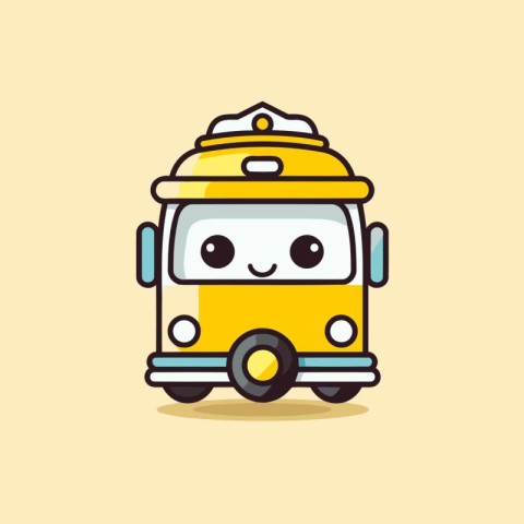 Cute school bus cartoon character isolated on yellow background.