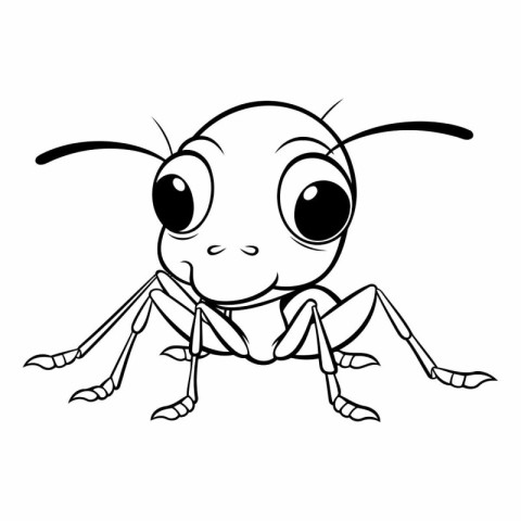 Cute cartoon ant isolated on white background. Black and white v