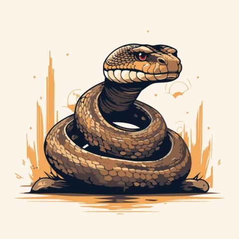 Vector image of a snake on a beige background. Illustration of a