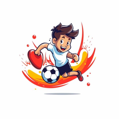 Cartoon soccer player with ball. Vector illustration on white ba