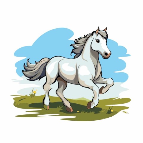 White horse running in the field. Vector illustration isolated o