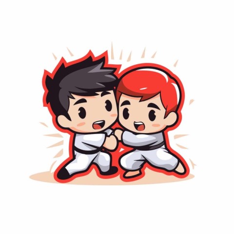 Kung fu boy and girl cartoon vector Illustration on a white back