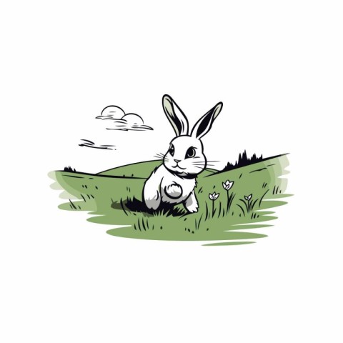 Rabbit in the grass. Vector illustration on a white background.