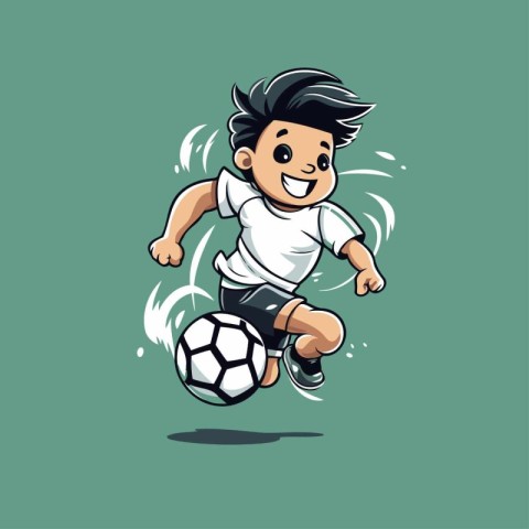 Cartoon soccer player kicking the ball. Vector illustration for