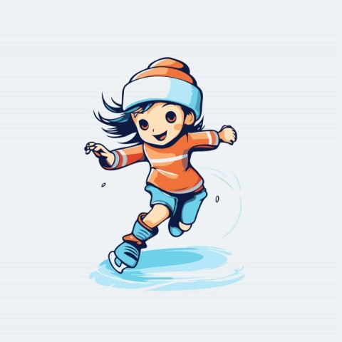 Cartoon skater girl on ice. Vector illustration for your design