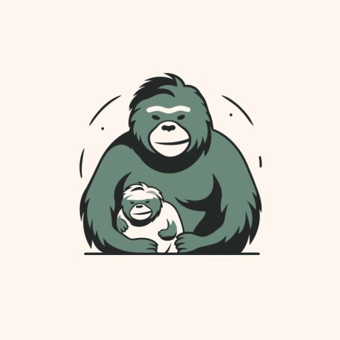 Gorilla with a baby. Vector illustration in retro style.