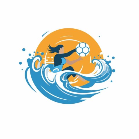 Vector illustration of a girl playing soccer on the surfboard in