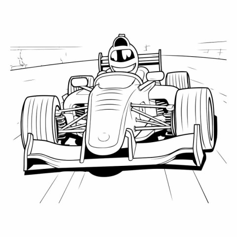 Sketch of a vintage race car. Black and white vector illustratio