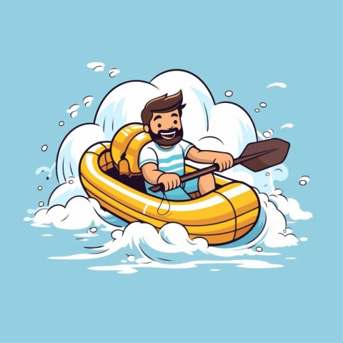 Man in an inflatable boat. Vector illustration. Cartoon characte