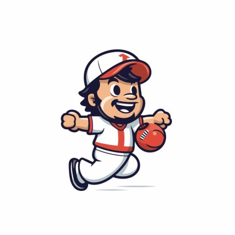 Cartoon baseball player running with ball. Vector illustration i