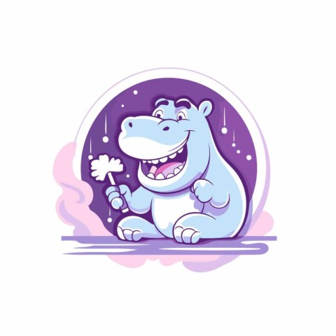 Cute hippo cartoon character with clover. Vector illustration.