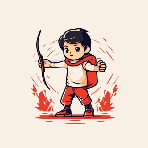 Cute boy with bow and arrow in hand drawn style. Vector illustra