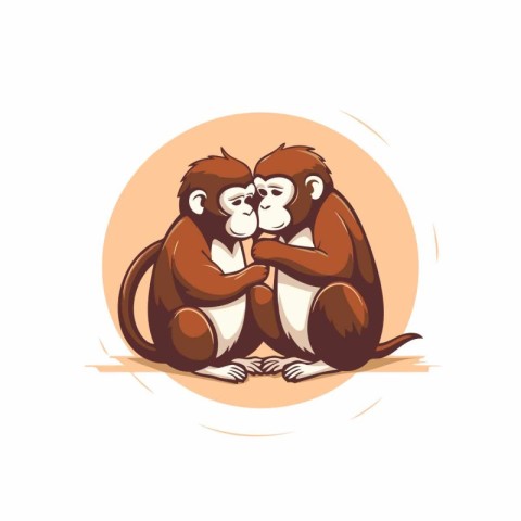 Couple of monkeys in love. Vector illustration on white backgrou