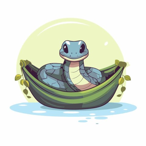 Cute snake in a boat. Vector illustration. Cartoon style.