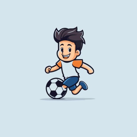 Cartoon little boy playing soccer. Vector illustration for your