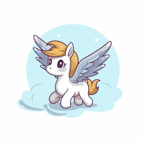 Cute cartoon pony with wings isolated on white background. Vecto