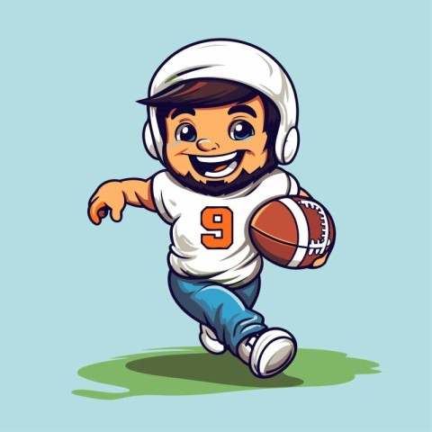 Cartoon american football player with ball. Vector illustration