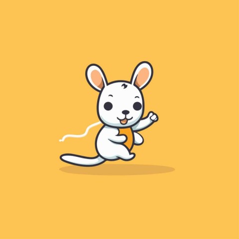 Cute cartoon mouse running. Vector illustration. Isolated on yel