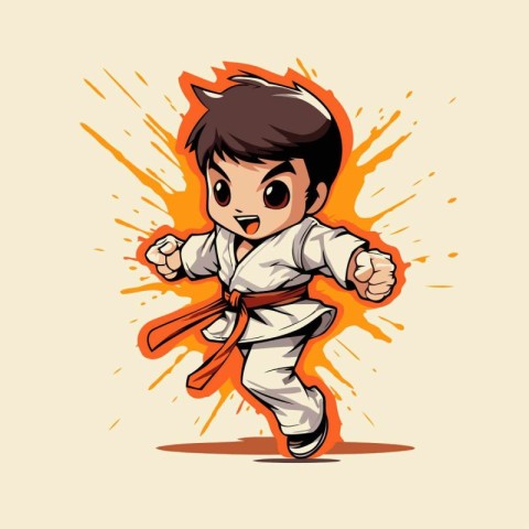 Taekwondo boy cartoon character. Vector illustration of a karate