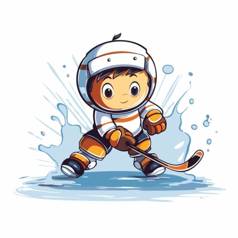 Cute little boy playing ice hockey. Vector illustration of a kid