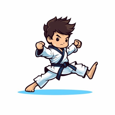 Cartoon karate boy in a kimono. vector illustration