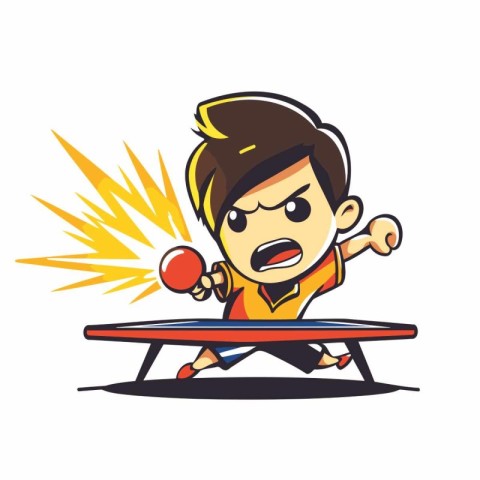 Boy playing table tennis cartoon vector illustration. Sporty boy